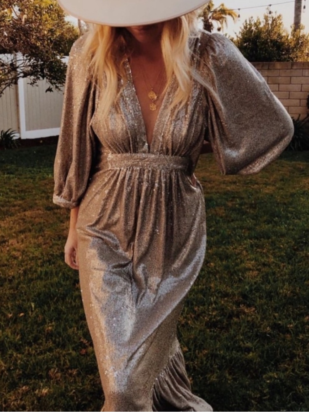 Saltwater Luxe Wren Sequin Puff Sleeve Maxi Dress Size Small NWT